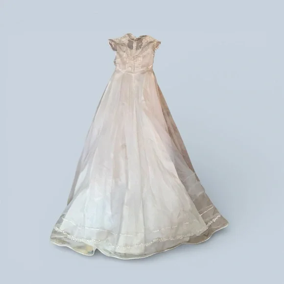 Vintage 1970s Romantic Empire Waist Union Made  White Wedding Gown Size 12 Boho - Picture 9 of 16